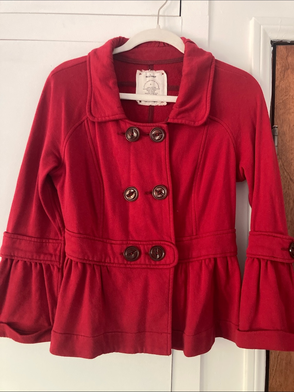 Womens Red Peplum Double-Breasted Jacket - Unknown Brand